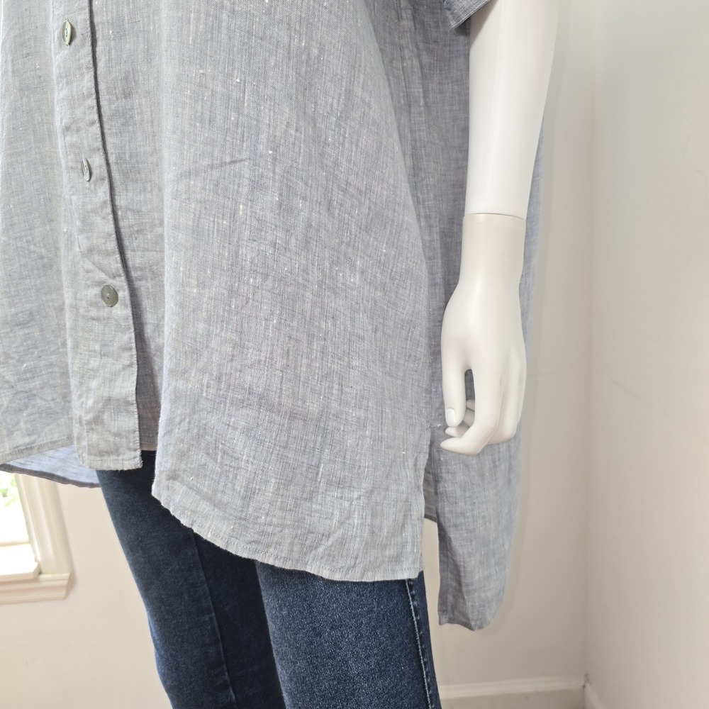 Eileen Fisher Organic Linen Shirt Button Front Tunic Shirt Sz L Relaxed Chambray - Picture 5 of 8